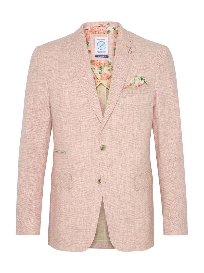 Half Lined Mini Check Linen Blazer - Rose