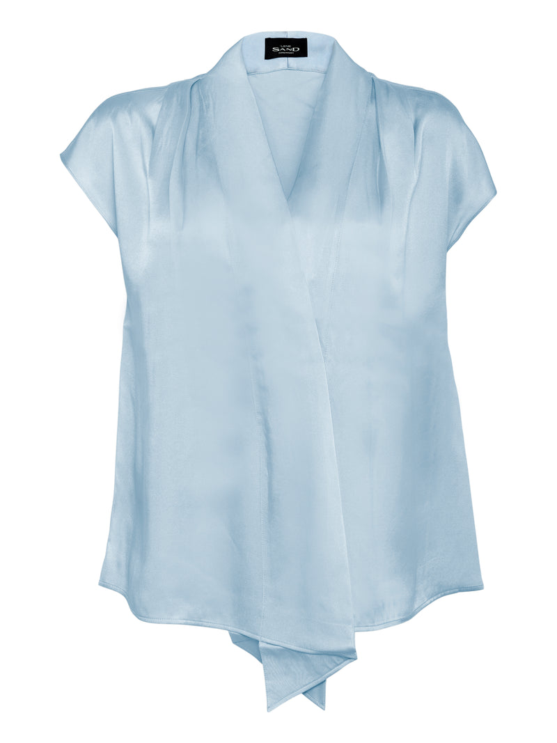 Silk V-Neck Blouse - Light Blue