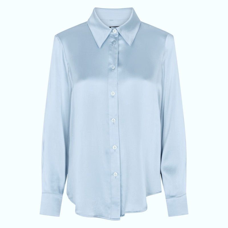 Pointed Collar Silk Blouse - Blue
