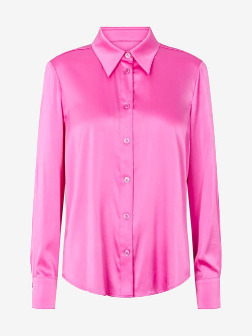 Pointed Collar Silk Blouse - Pink