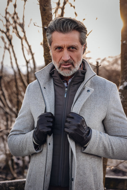 Funnel Neck Coat with Removable Insert - Grey