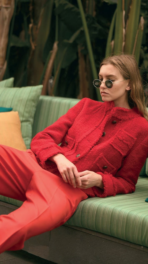 Tailored High Waist Trousers - Red