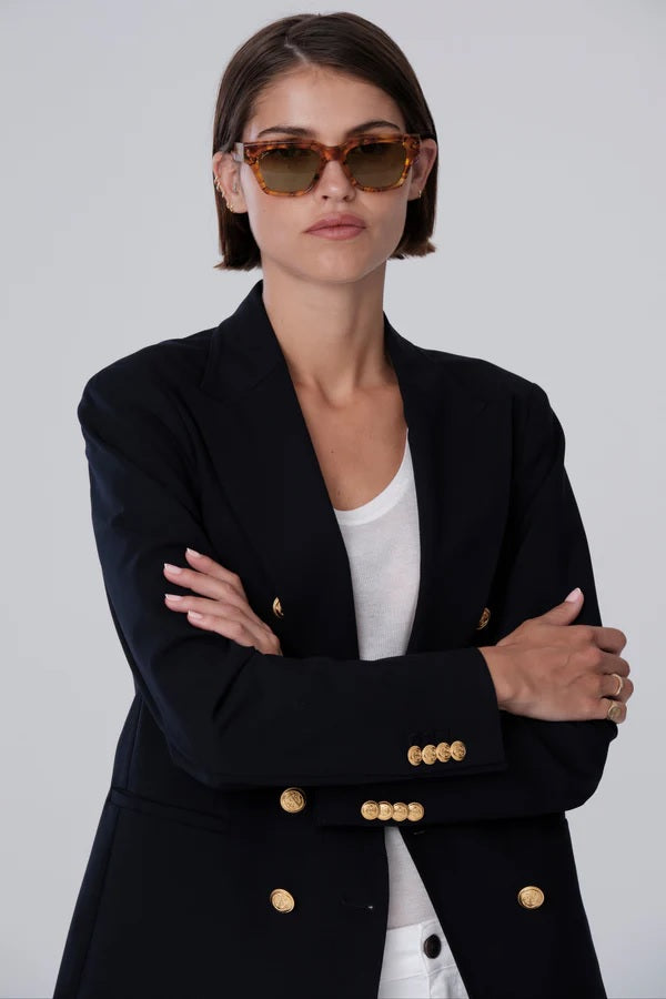Double Breasted Peak Blazer - Dark Navy