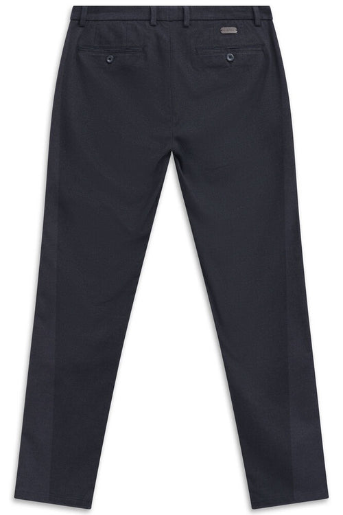 Wool Look Stretch Cotton Trousers - Navy