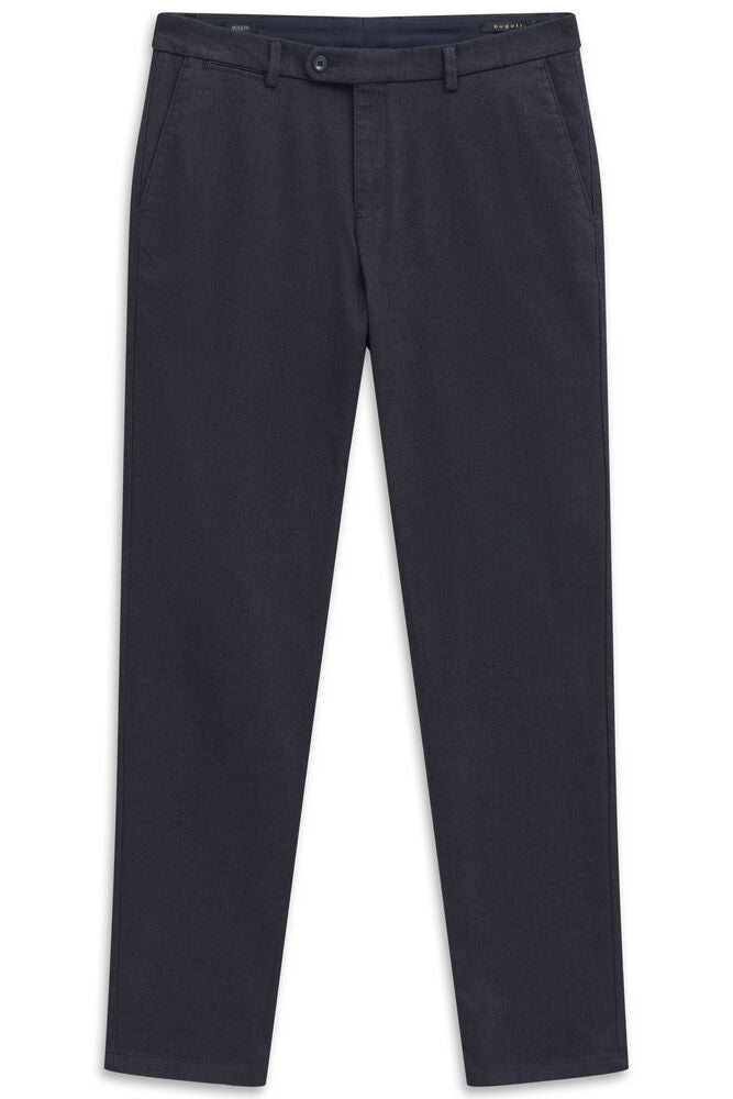 Wool Look Stretch Cotton Trousers - Navy
