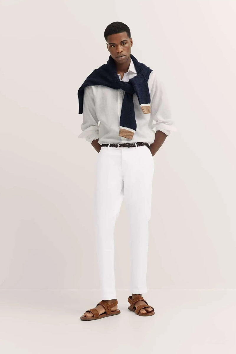 Structured Cotton Trousers - White