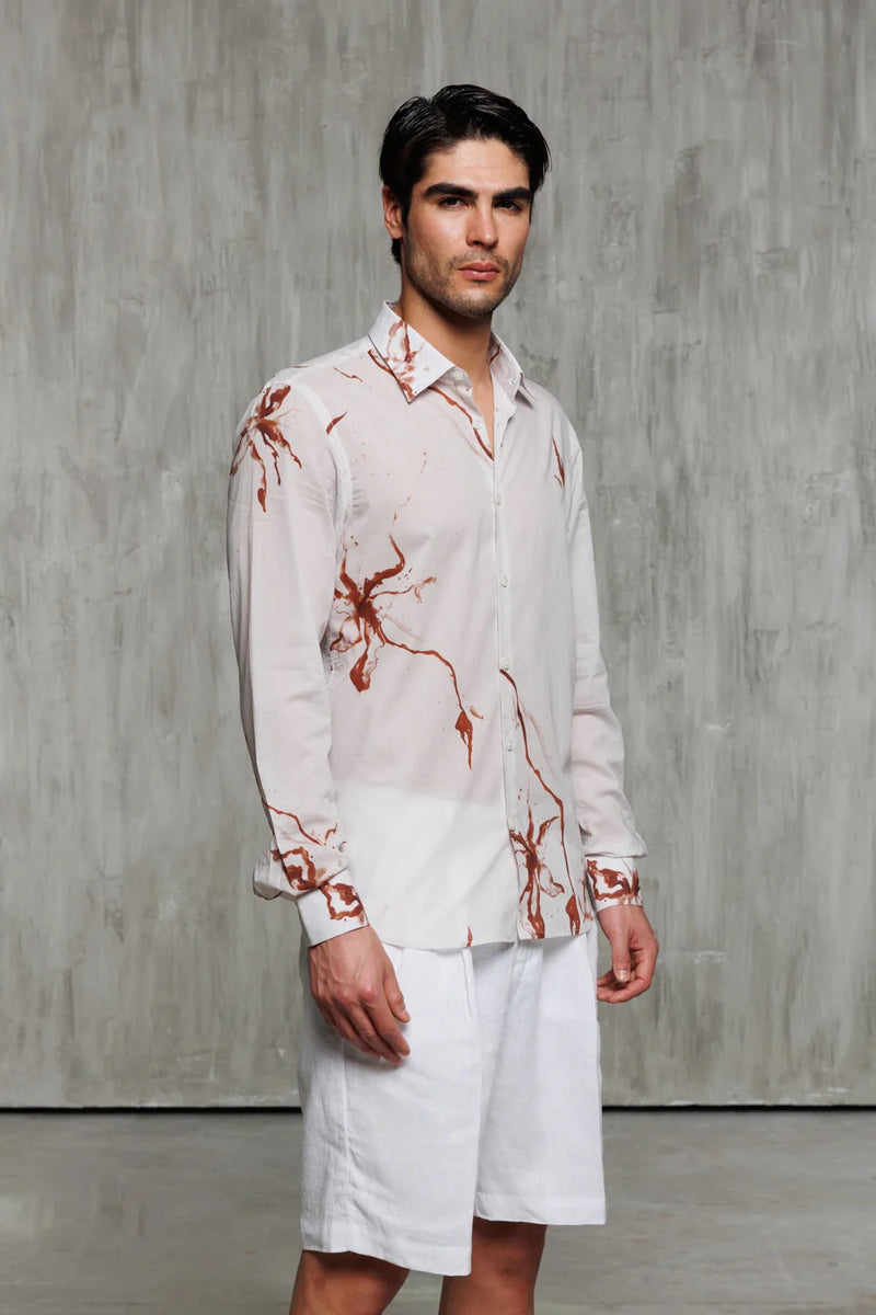 Lightweight Cotton Print Shirt - Sand