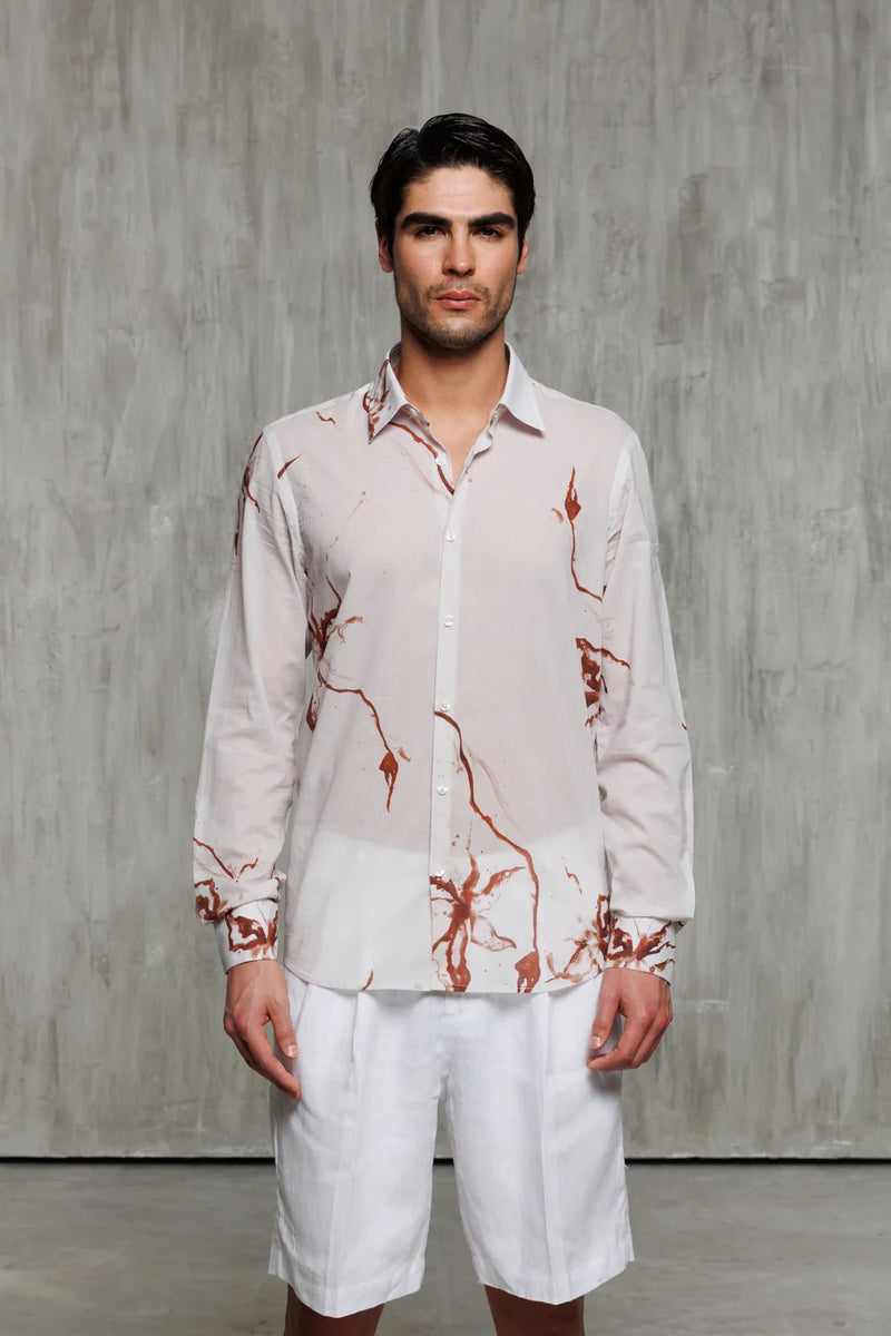 Lightweight Cotton Print Shirt - Sand