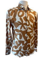 Bold Print Long Sleeve Shirt - Tan/ Off White
