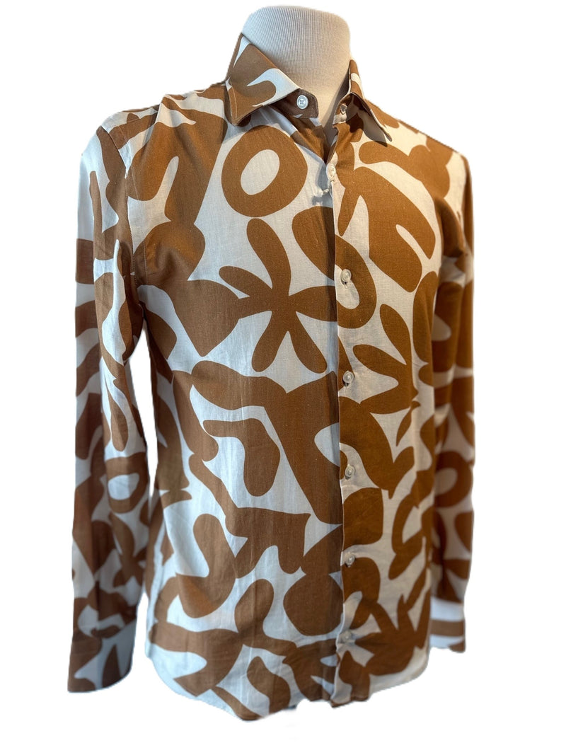 Bold Print Long Sleeve Shirt - Tan/ Off White