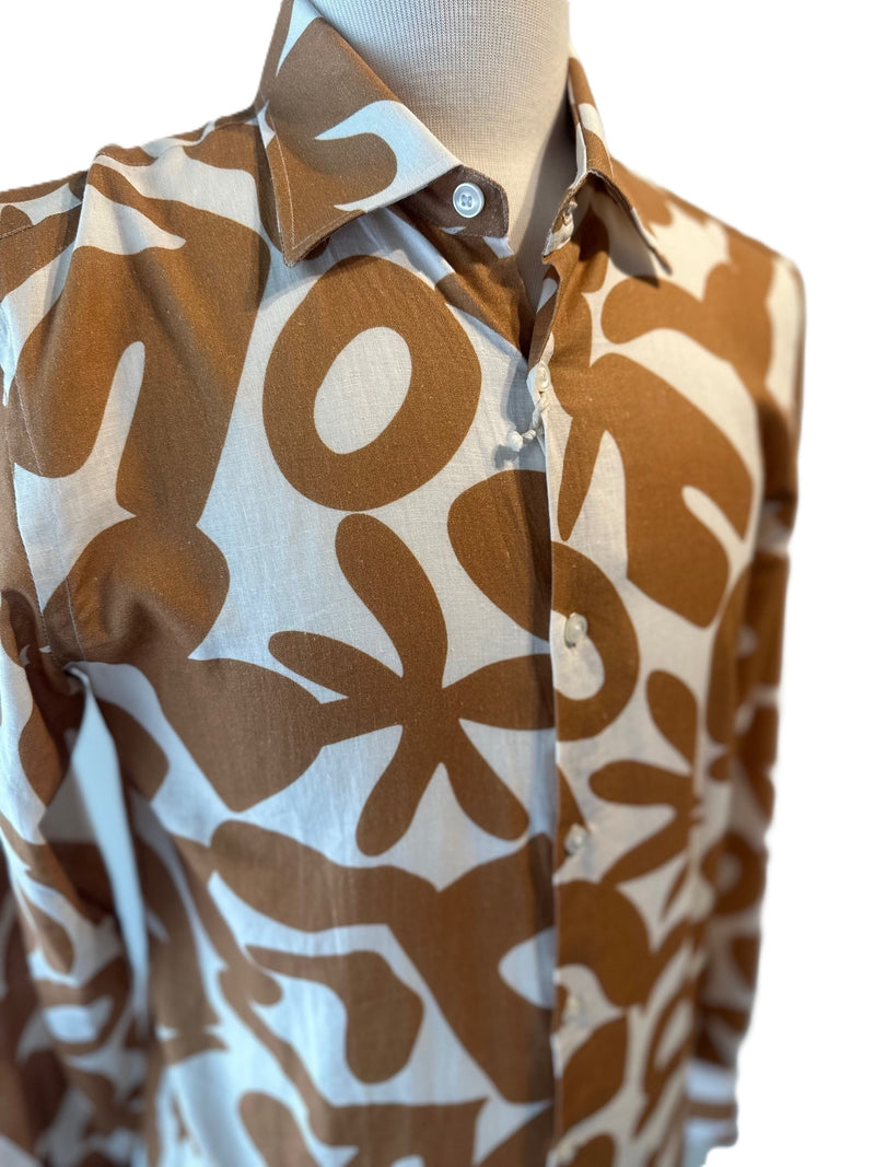 Bold Print Long Sleeve Shirt - Tan/ Off White