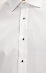 Tonal Houndstooth Tuxedo Shirt with Stud Buttons - White