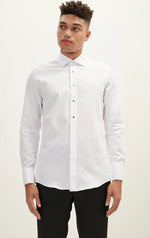 Tonal Houndstooth Tuxedo Shirt with Stud Buttons - White