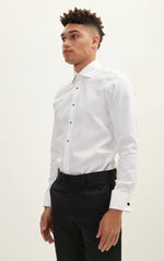 Tonal Houndstooth Tuxedo Shirt with Stud Buttons - White