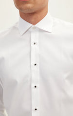 Tonal Houndstooth Tuxedo Shirt with Stud Buttons - White