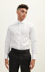 Tonal Houndstooth Tuxedo Shirt with Stud Buttons - White