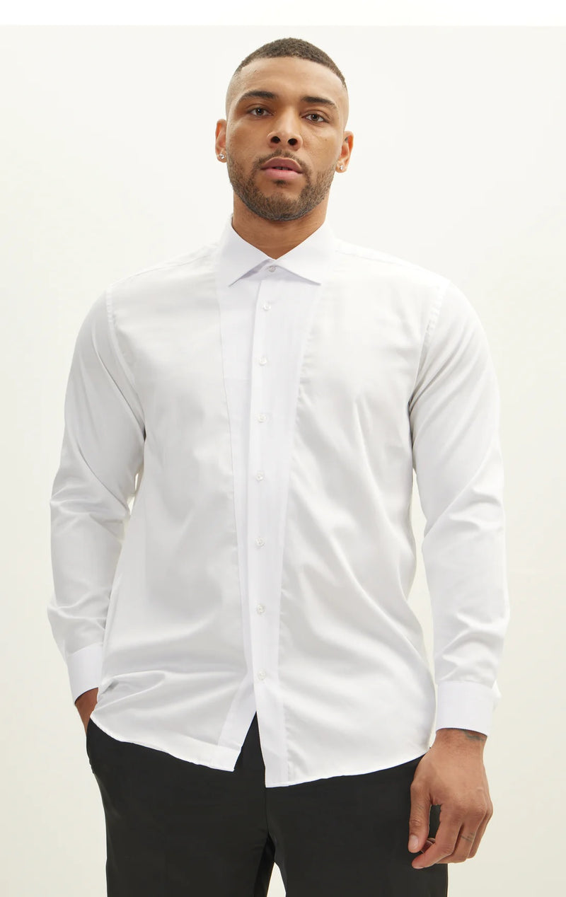 Pique Tuxedo Shirt- White Pique Tuxedo Shirt- White