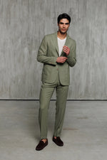 Linen Patch Pocket Suit - Olive Green