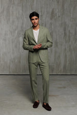 Linen Patch Pocket Suit - Olive Green