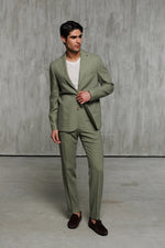Linen Patch Pocket Suit - Olive Green