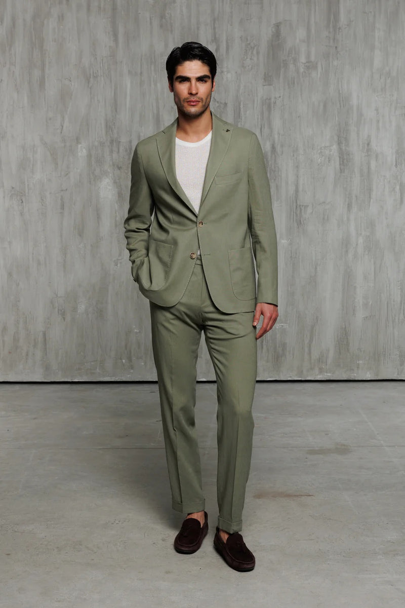 Linen Patch Pocket Suit - Olive Green