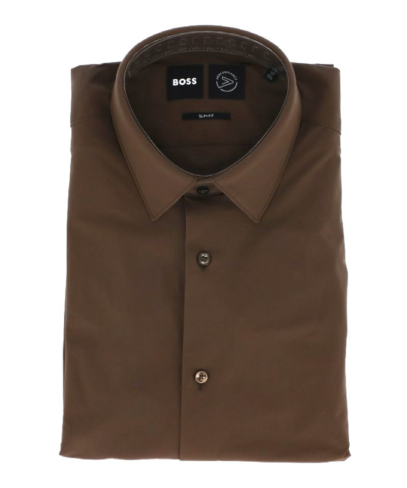 Slim Fit | Performance Stretch Jersey Long Sleeve Shirt - Brown