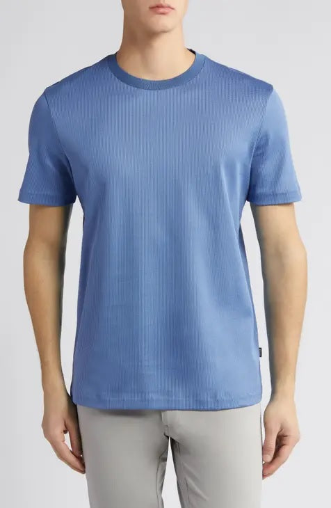 Regular Fit T-Shirt in Structured Mercerized Cotton - Pastel Blue