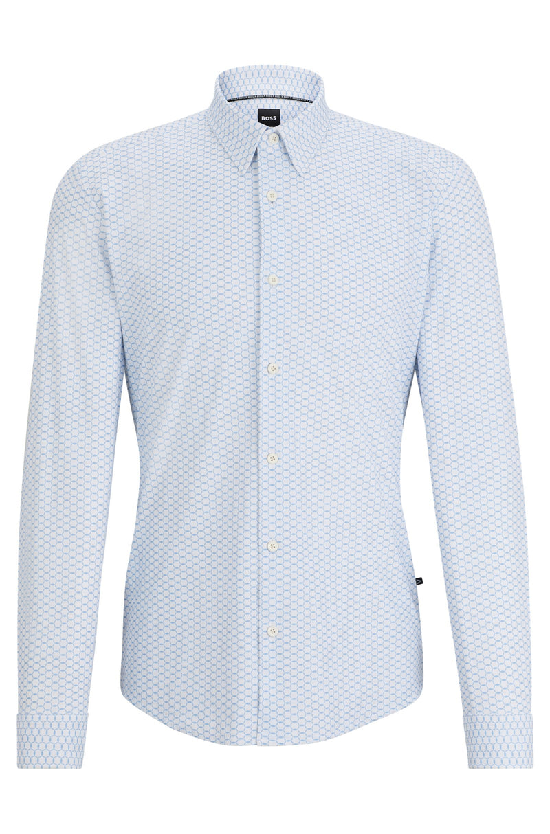 Slim Fit Shirt in Printed Performance Stretch Jersey  - White