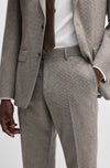Italian Virgin Wool Houndstooth Suit - Beige