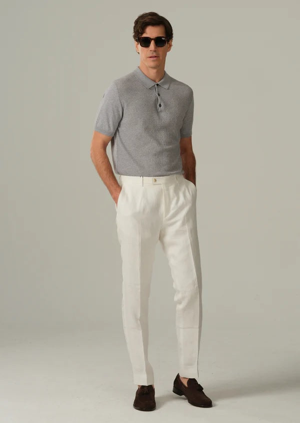 Retro Textured Cotton Polo - Grey