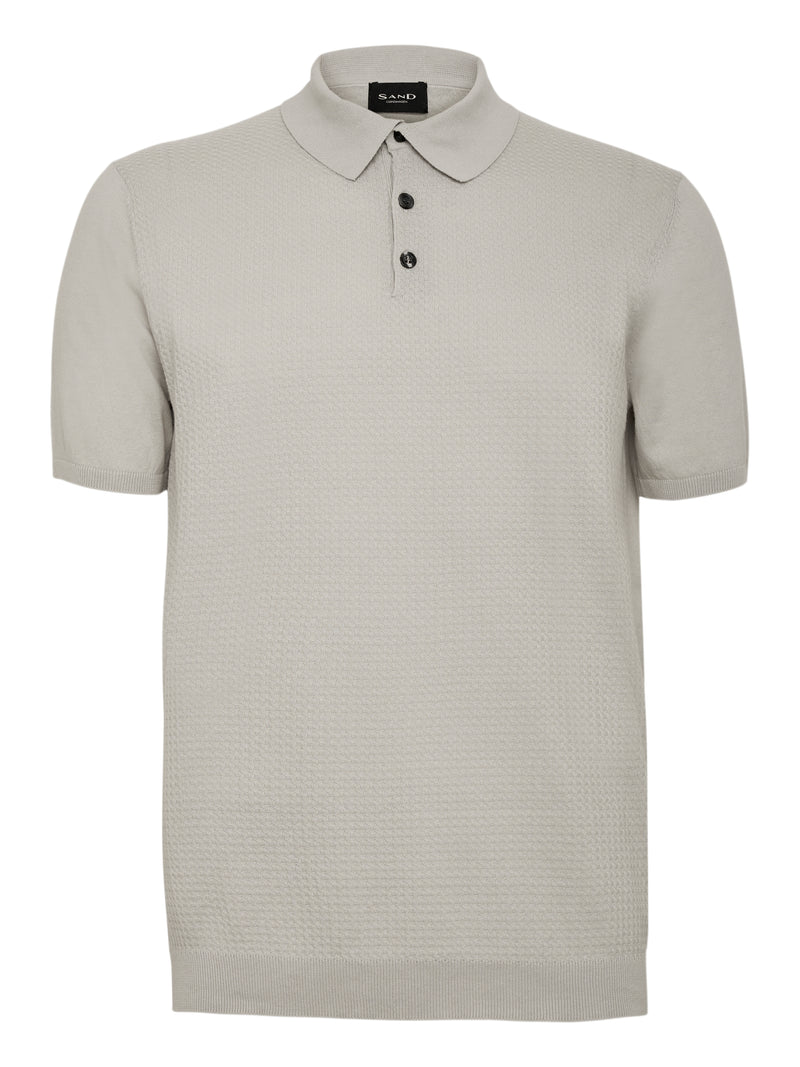 Retro Textured Cotton Polo - Grey