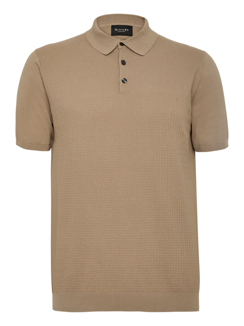 Retro Textured Cotton Polo -Light Brown