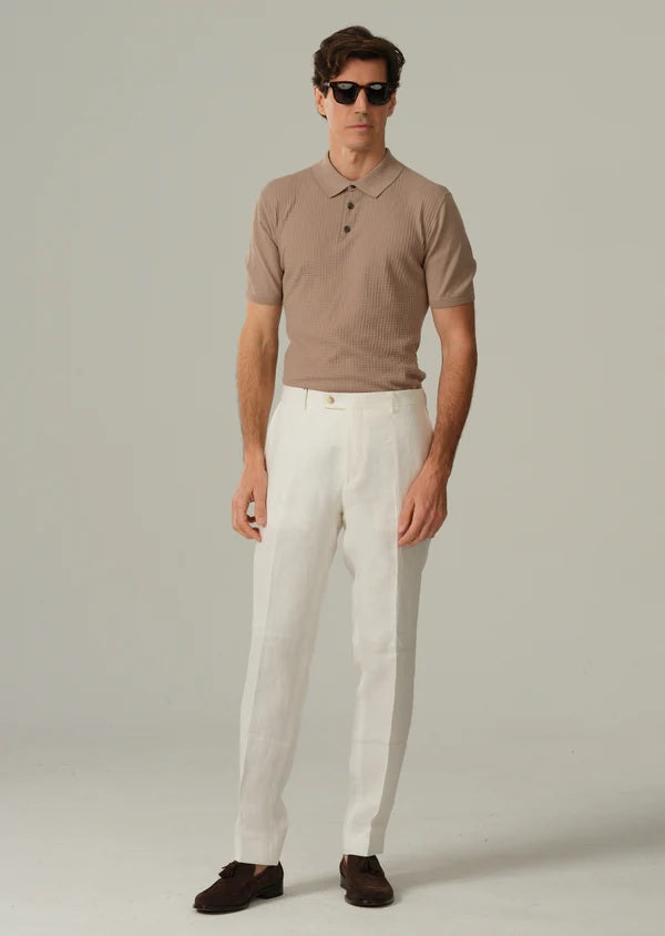Retro Textured Cotton Polo -Light Brown
