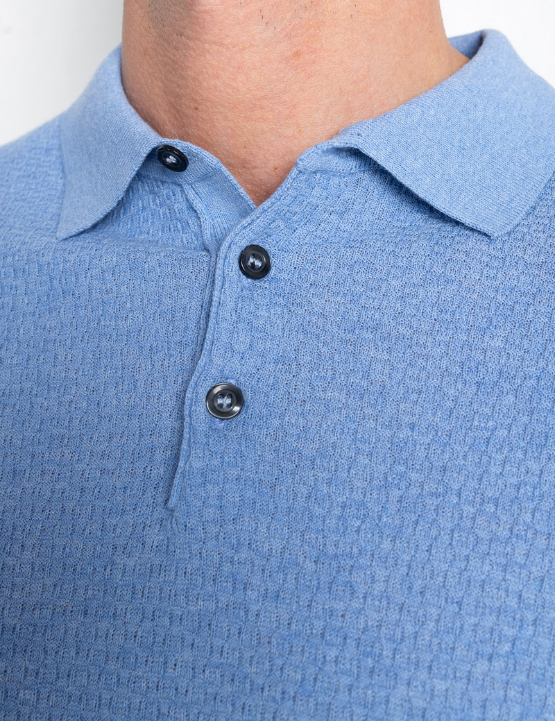 Cotton Retro Pattern Polo - Blue