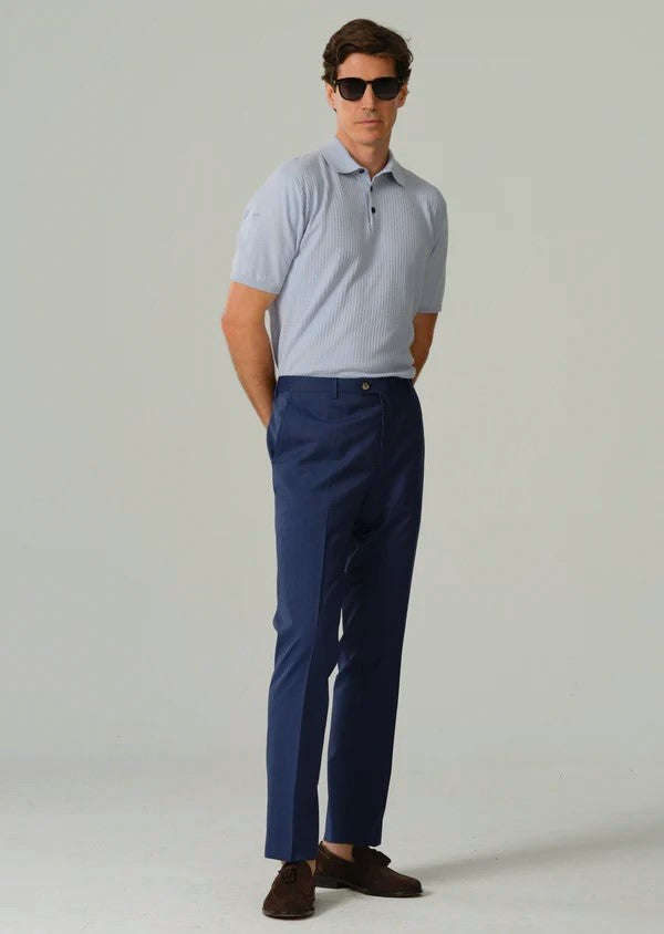 Cotton Retro Pattern Polo - Blue