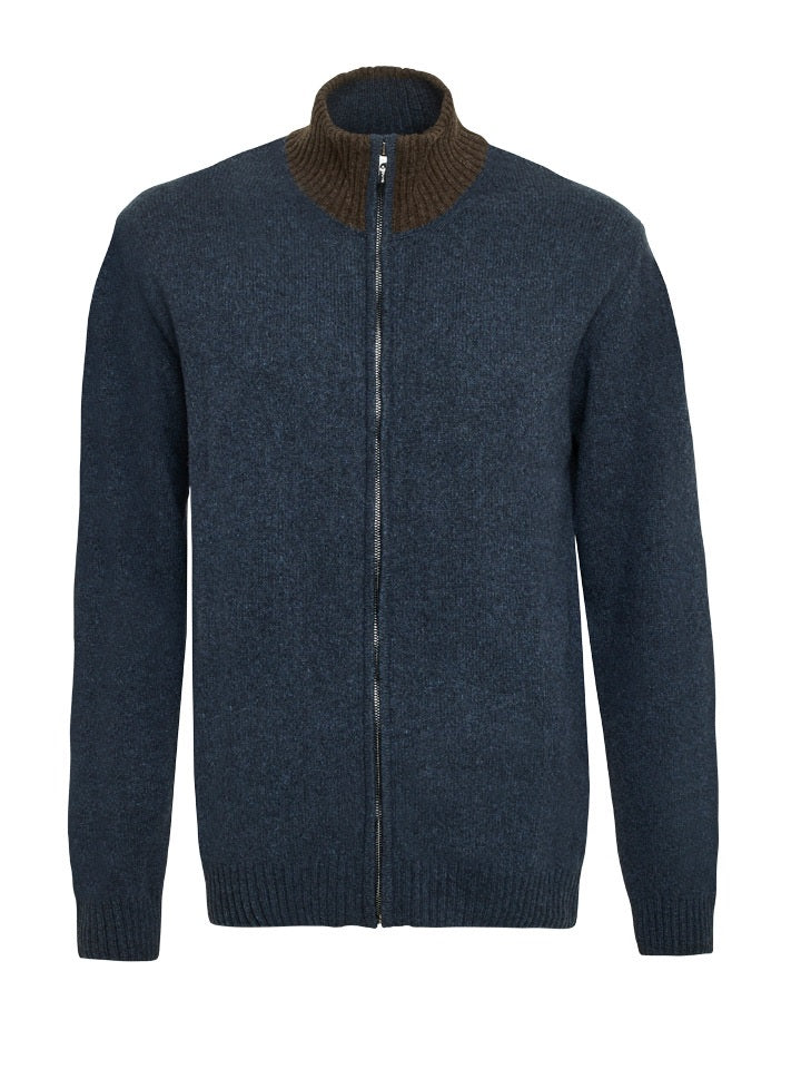 Wool Zip Sweater with Contrast Collar - Navy
