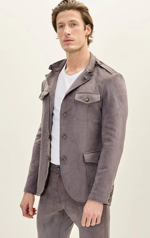Suede Safari Jacket - Grey