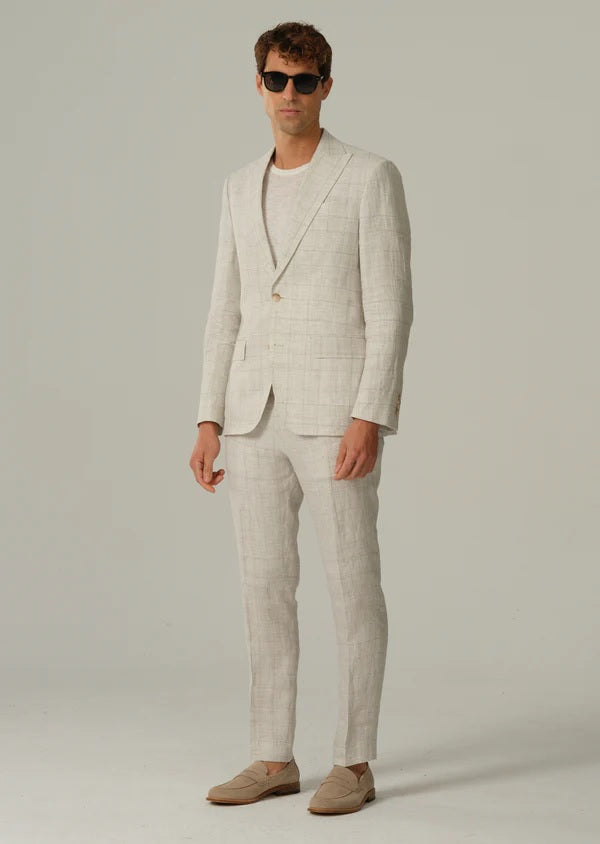 Italian Linen Check Peak Blazer - Light Grey