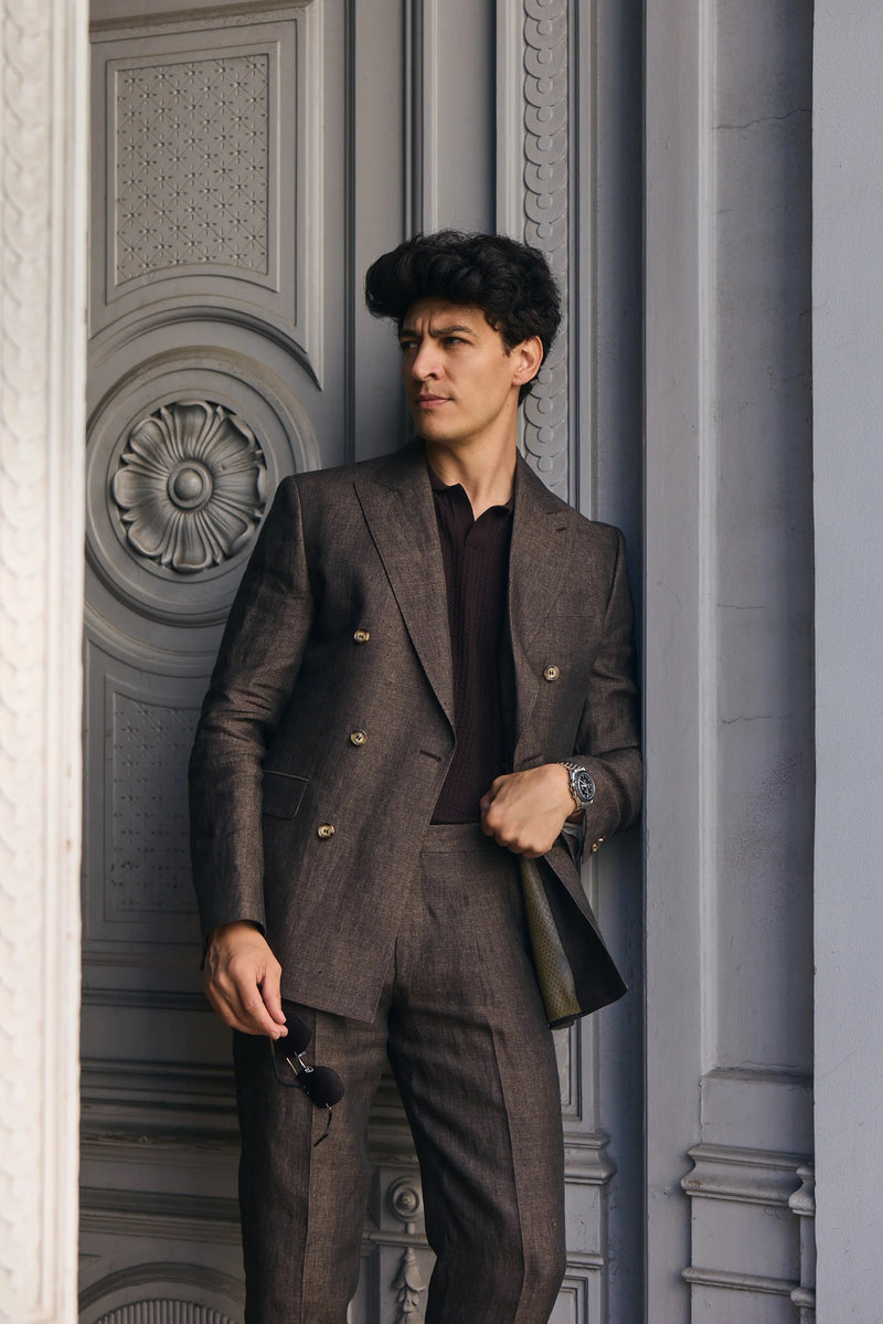 Italian Linen Double Breasted Peak Suit