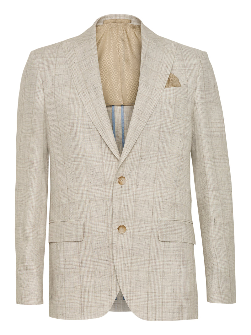 Italian Linen Check Peak Blazer - Light Grey