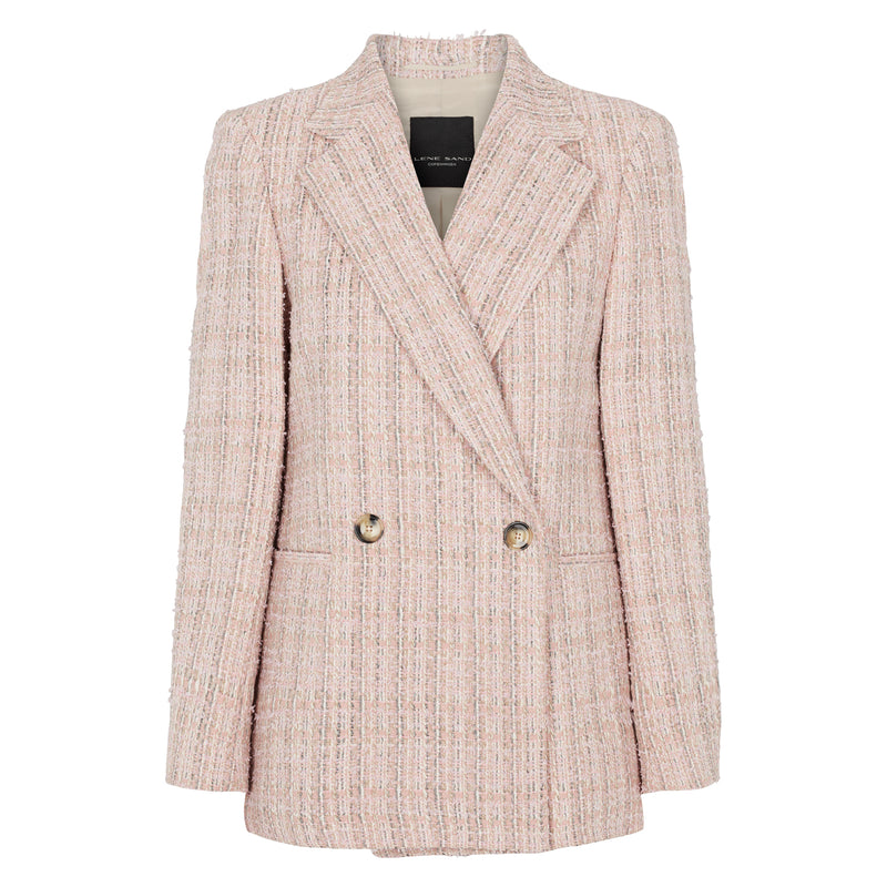 Double Breasted Boucle Blazer - Pink