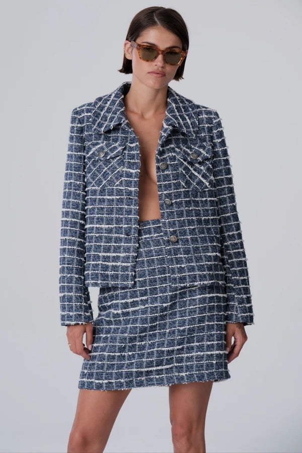 Denim Style Italian Tweed Jacket - Blue