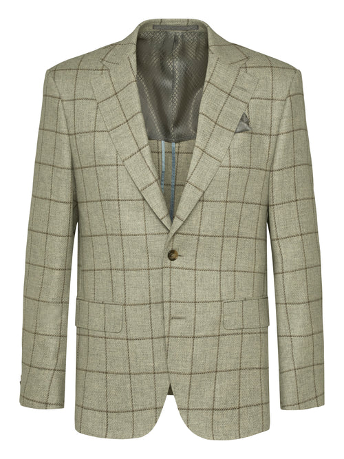 Virgin Wool Cashmere Windowpane Blazer - Pearl Grey