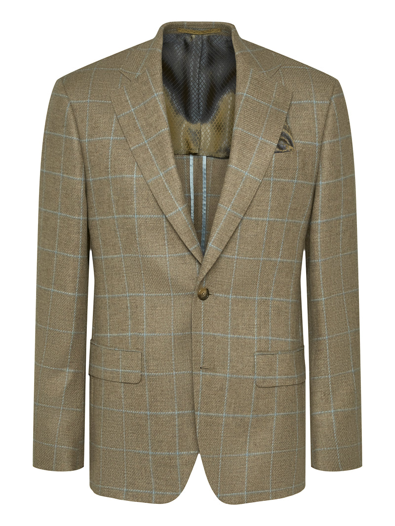 Virgin Wool Cashmere Windowpane Blazer - Light Brown