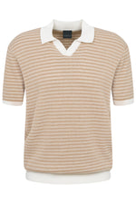 Textured Open Neck Polo - Beige