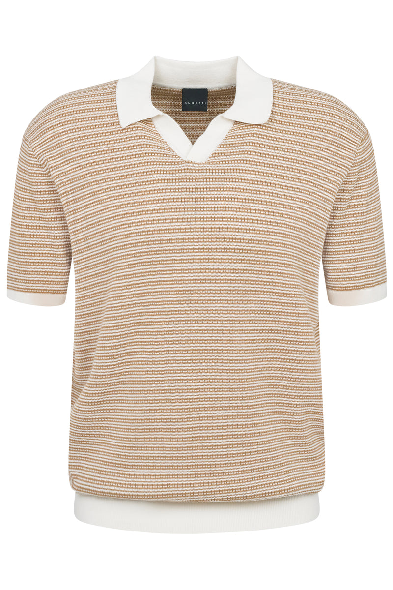 Textured Open Neck Polo - Beige
