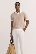 Textured Open Neck Polo - Beige
