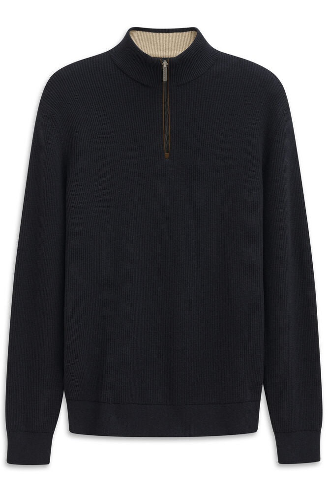 Cotton Cashmere 1/4 Zip Sweater - Navy