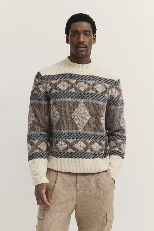 Chunky Wool Fair Isle Sweater - Taupe