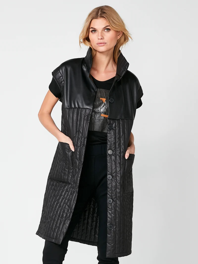 Rinko Vegan Leather Long Vest - Black